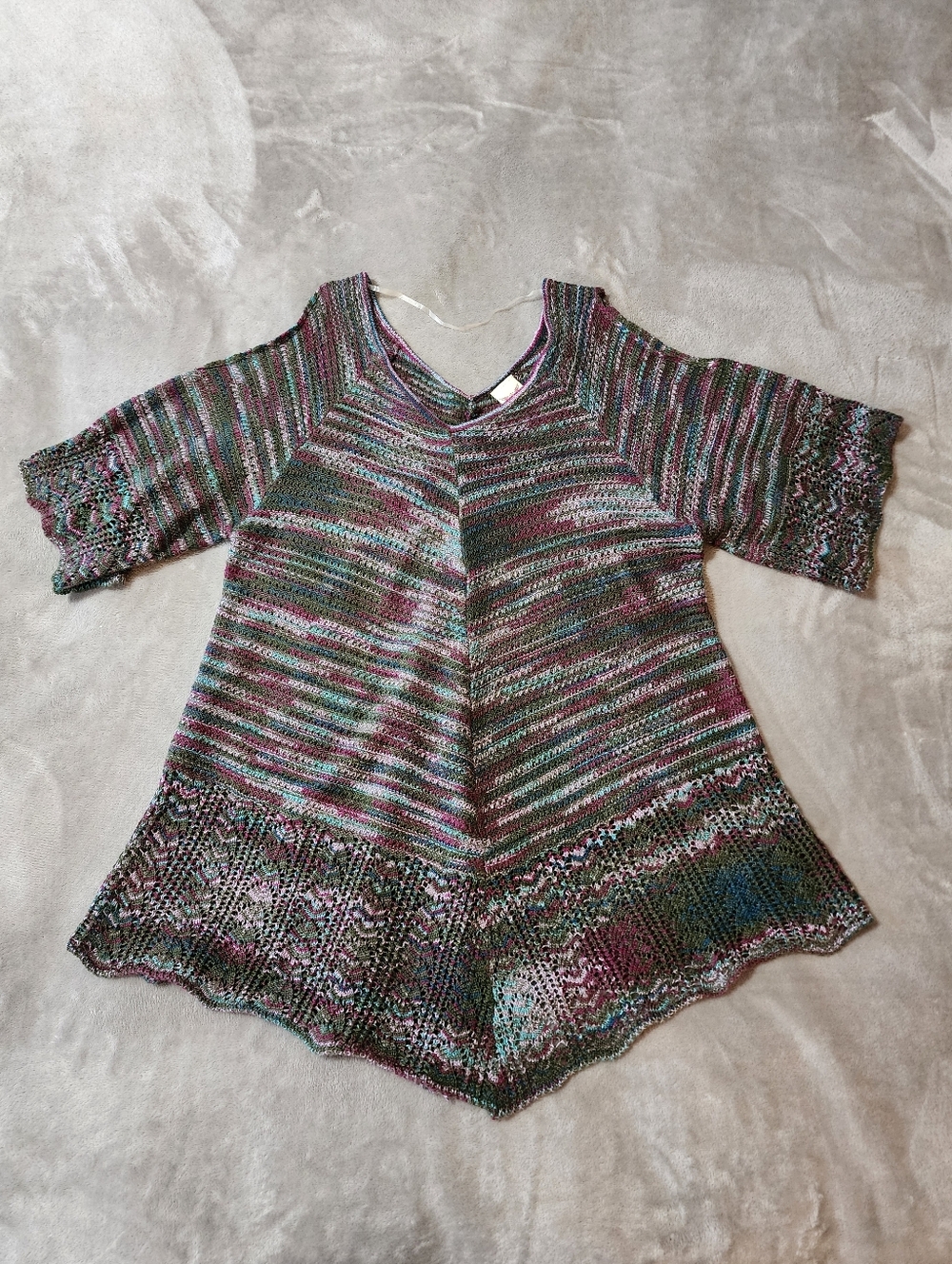 Boho Cold Shoulder Knit Tunic | Crochet‎ Hem Festival Top | Faded Glory | L